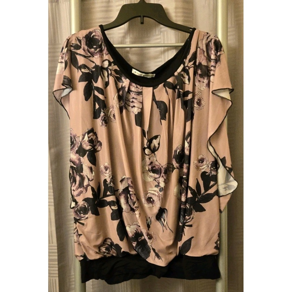 Baishenggt Women‎ Purple Overlay Flounce Sleeve Blouse XLarge